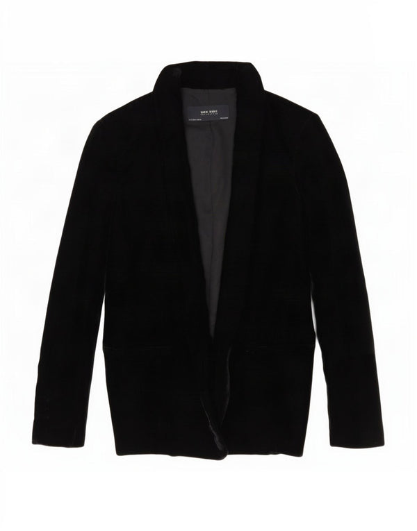 Zara Womens Open Velvet Blazer Jacke UK 10 Small Schwarz Polyester