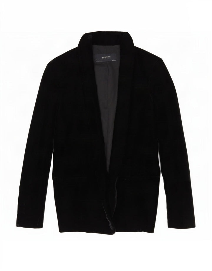 Zara Womens Open Velvet Blazer Jacke UK 10 Small Schwarz Polyester