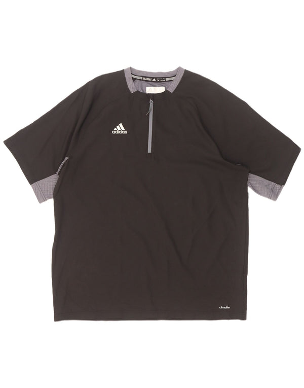 Adidas Herren Climalite Zip Neck T-Shirt Top XL Schwarz Colourblock Polyester