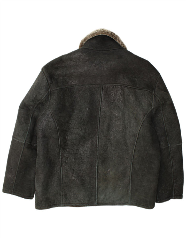 Vintage Herren Shearling Jacke UK 42 XL Schwarzes Leder