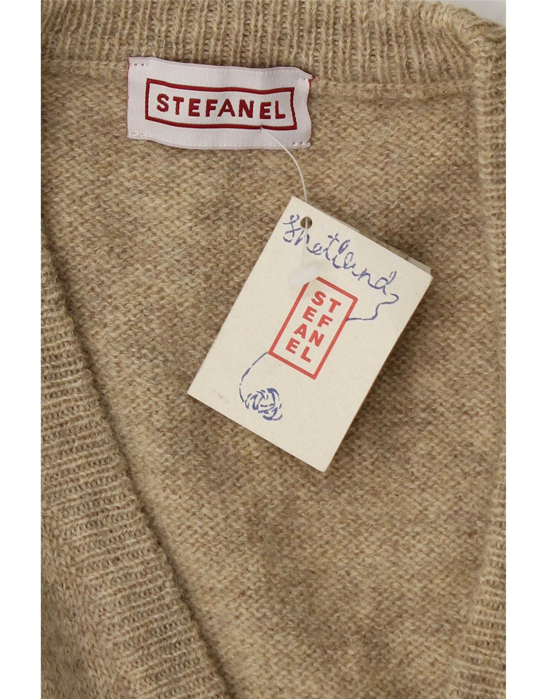 Stefanel Damen Ärmelloser Cardigan-Pullover UK 14 Mittelbeige