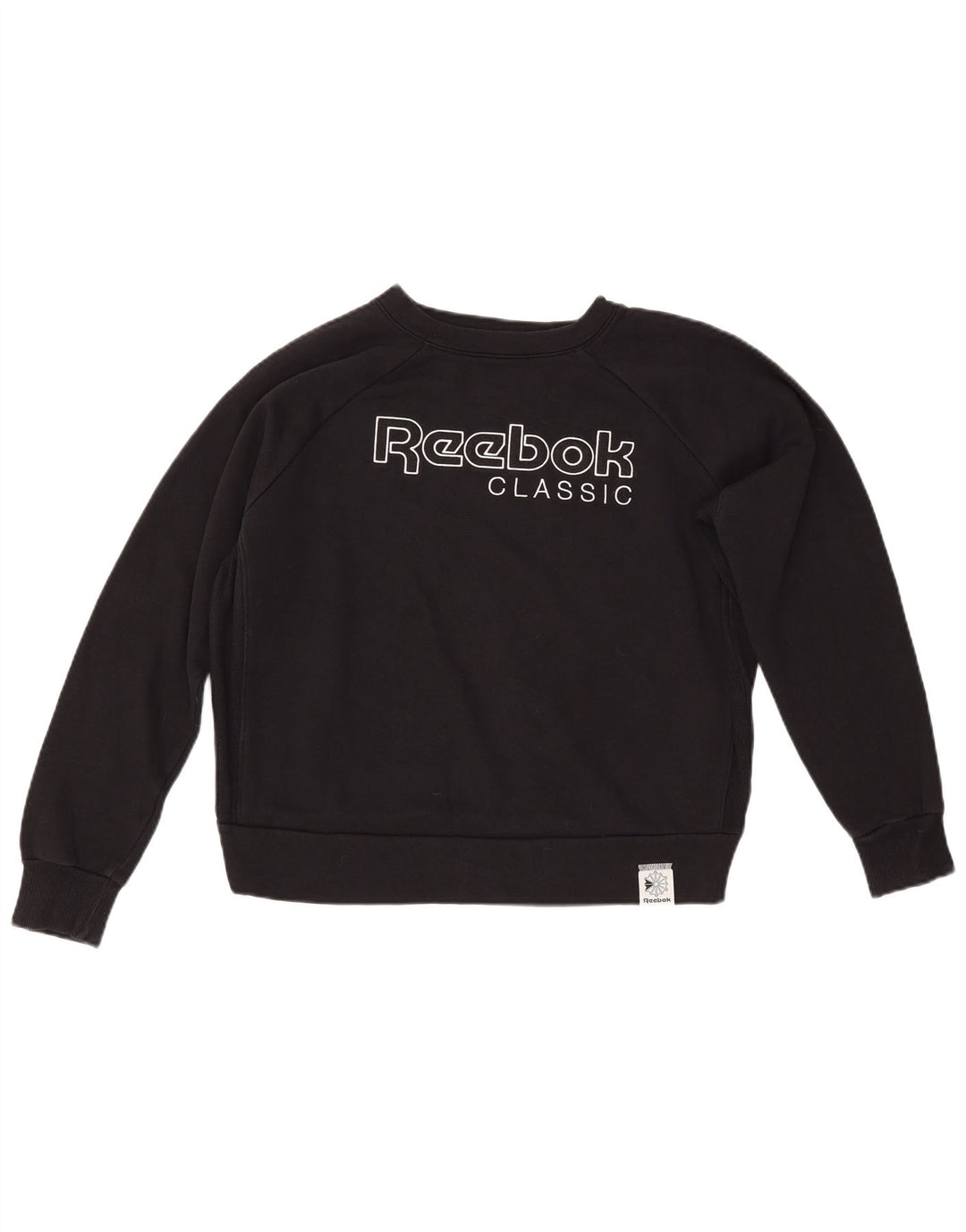 REEBOK Damen Grafik-Sweatshirt-Pullover UK 14 Mittelschwarze Baumwolle