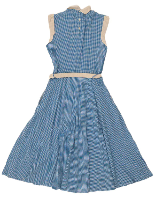 Vintage Damen Ärmelloses Maxikleid UK 10 Small Blue Gingham