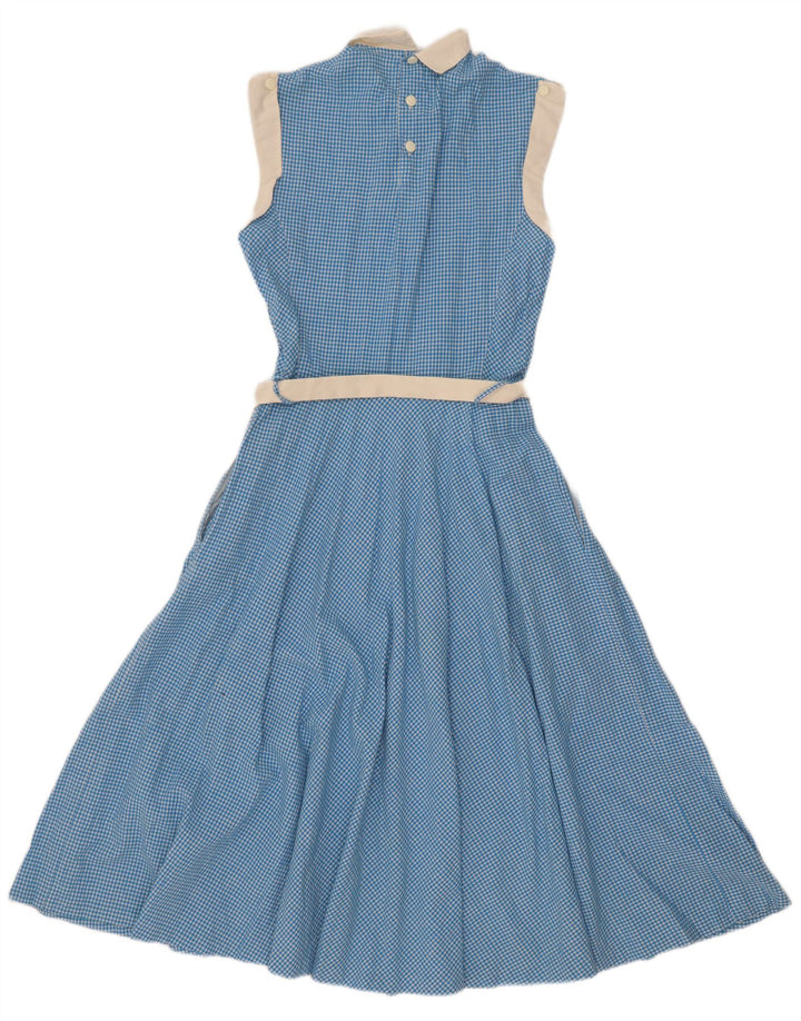 Vintage Damen Ärmelloses Maxikleid UK 10 Small Blue Gingham