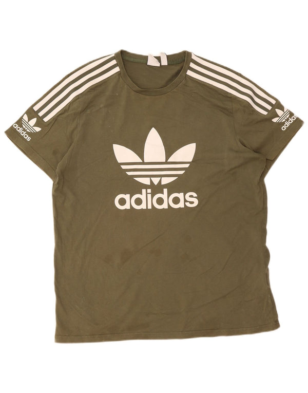 Adidas Damen Grafik T-Shirt Top UK 16 Large Khaki Baumwolle