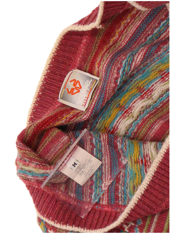 Stefanel Damen-Cardigan-Pullover UK 14 Mittelrote Fair-Isle-Wolle