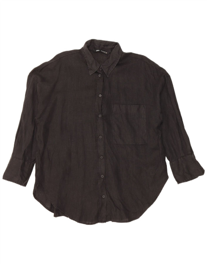 Zara Damen-Oversize-Hemd UK 14 Mittelschwarzes Leinen