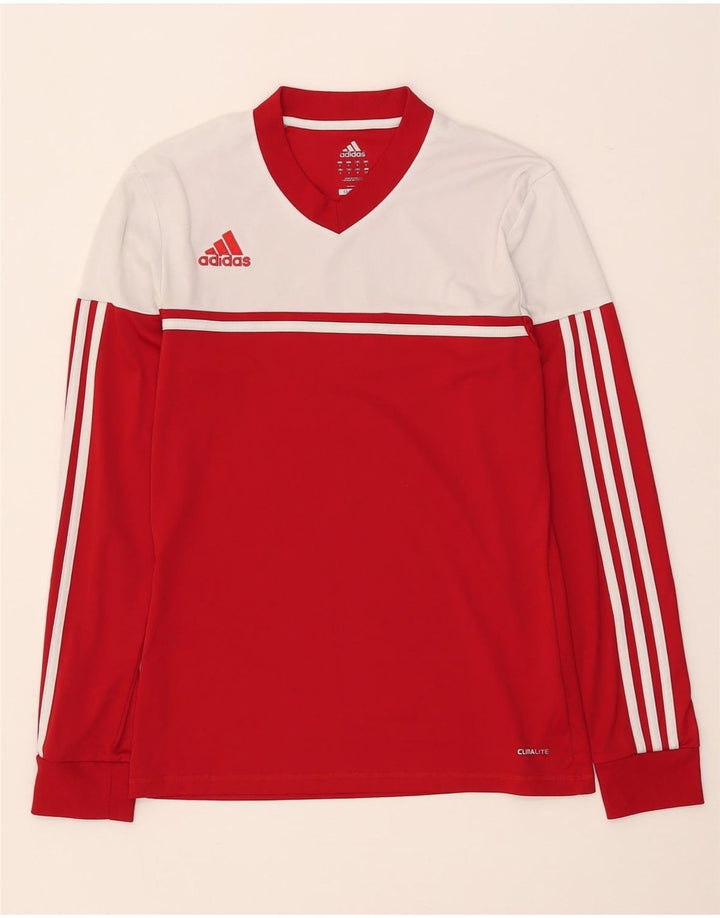 Adidas Damen Climalite Top Langarm UK 10 Small Rot Farbblock