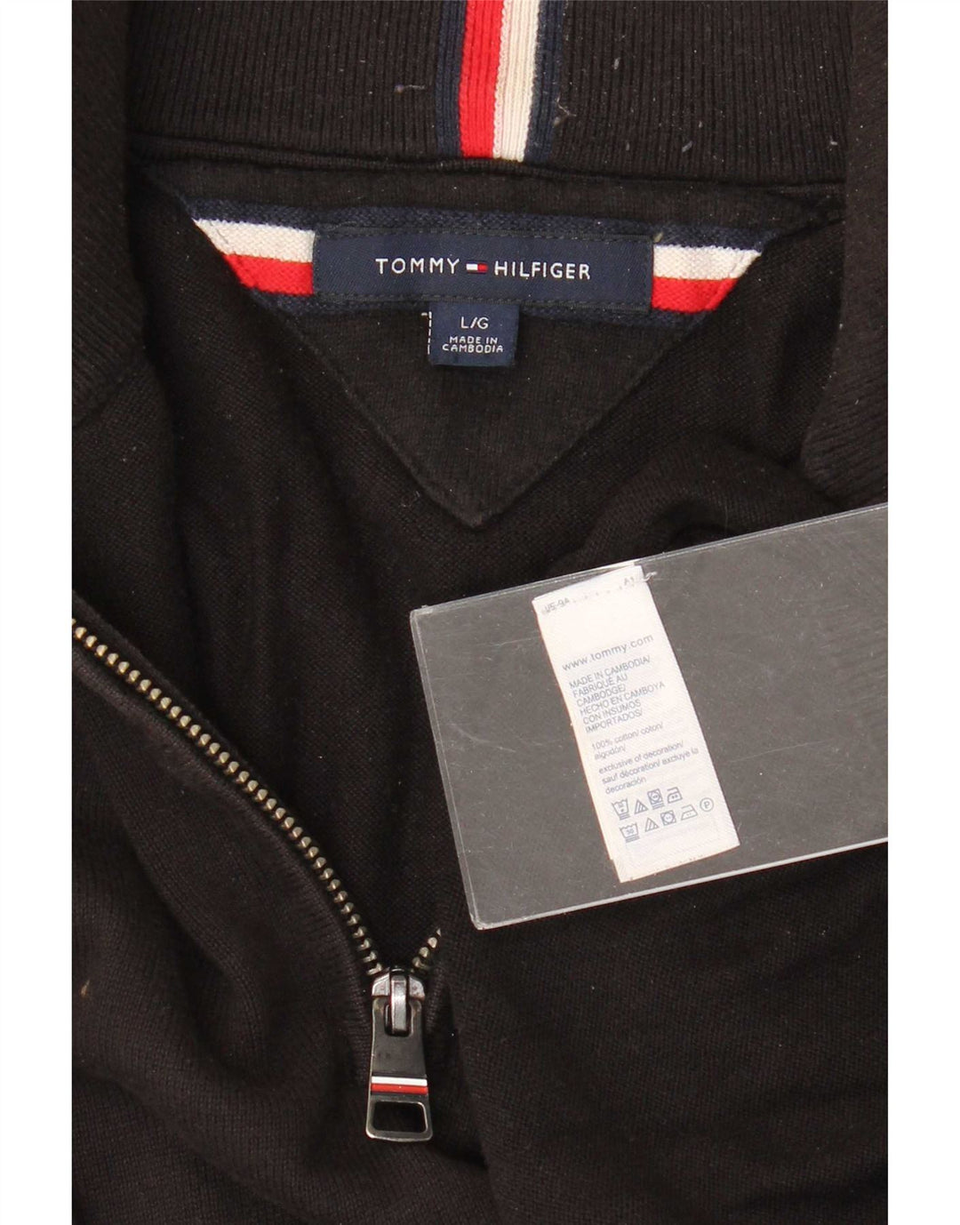 Tommy Hilfiger Herren-Pullover mit Reißverschluss am Hals, groß, aus schwarzer Baumwolle