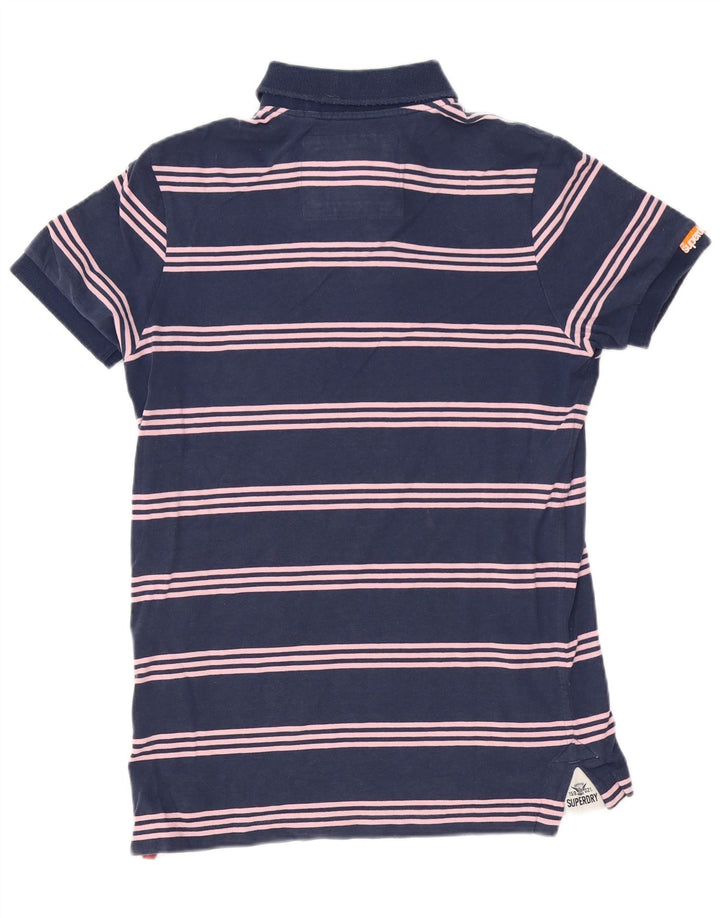 Superdry Herren-Poloshirt aus mittelblauer, gestreifter Baumwolle mit Grafik