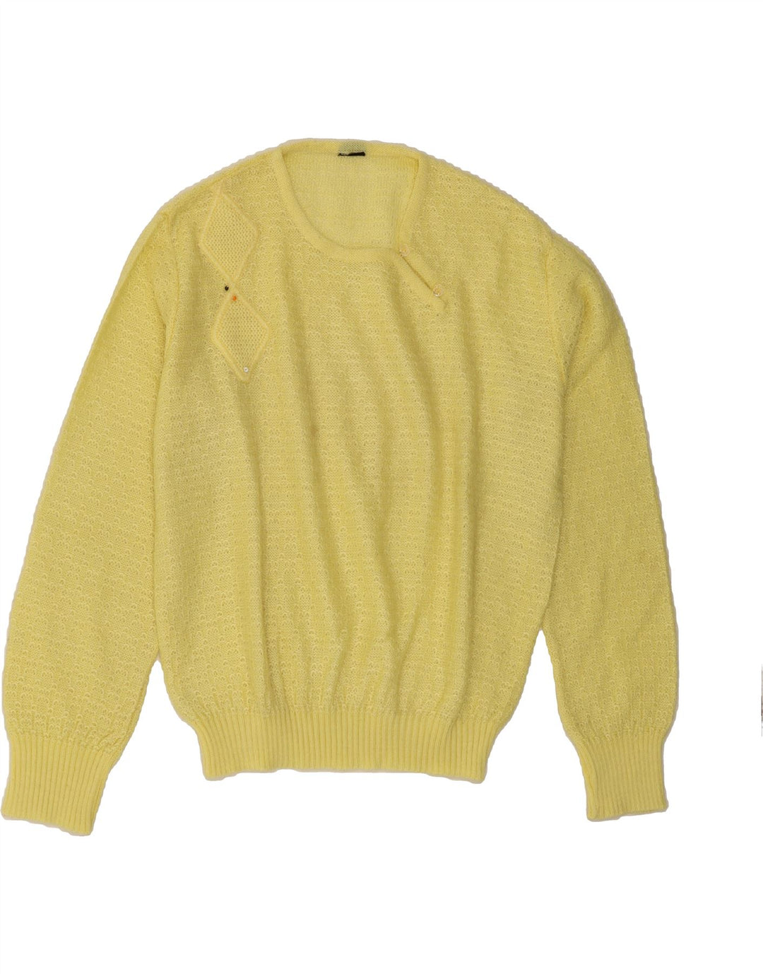 VINTAGE Womens Crew Neck Jumper Sweater UK 12 Medium Yellow Argyle/Diamond Vintage Vintage and Second-Hand Vintage from Messina Hembry 