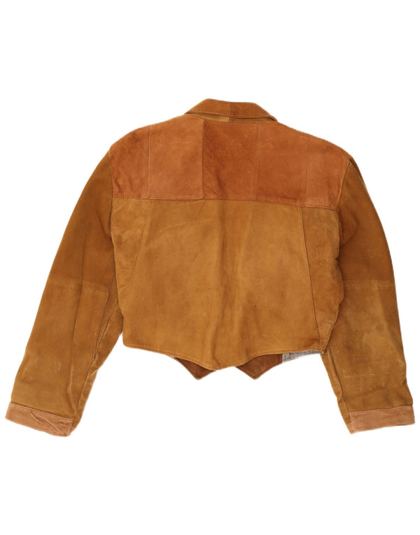 Vintage Womens Crop Oversized Suede Jacket UK 14 Medium Brown Leather