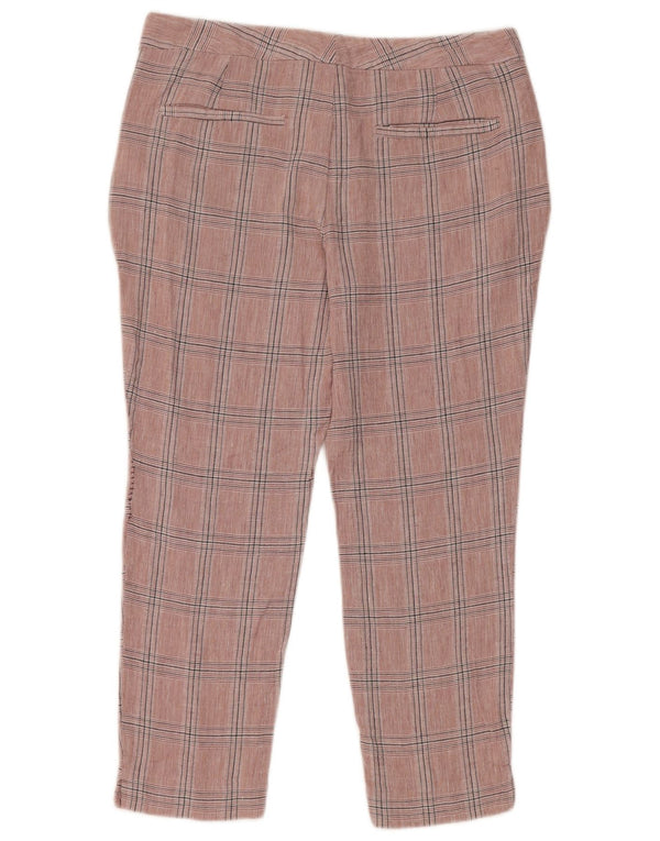 Zara Damen Crop Slim Chino Hose EU 38 Small W28 L23 Pink Check Viscose
