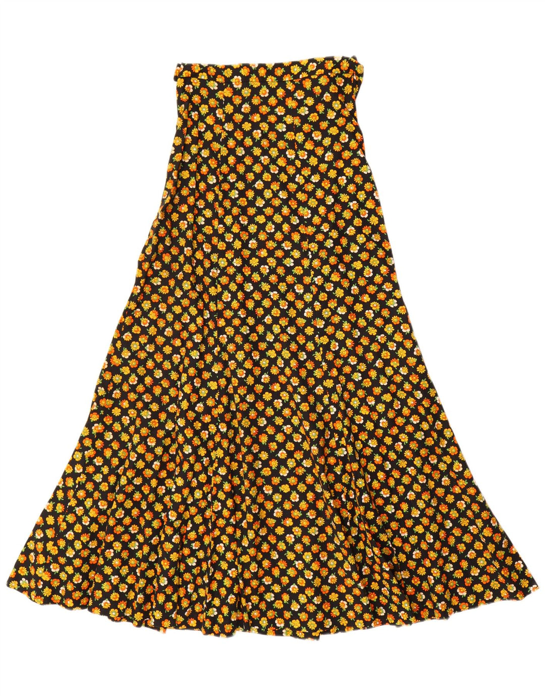 VINTAGE Damen Maxi-A-Linien-Rock EU 34 2XS W24 Schwarz geblümte Baumwolle