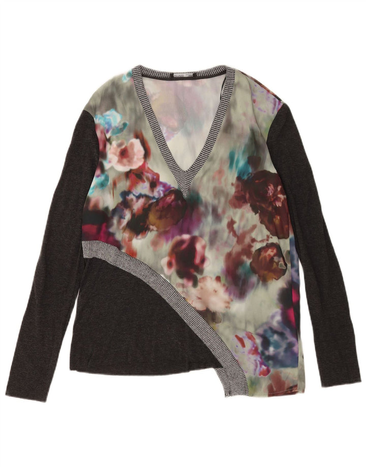 Zara Damen Asymmetrisches Top Langarm UK 10 Small Mehrfarbig geblümt
