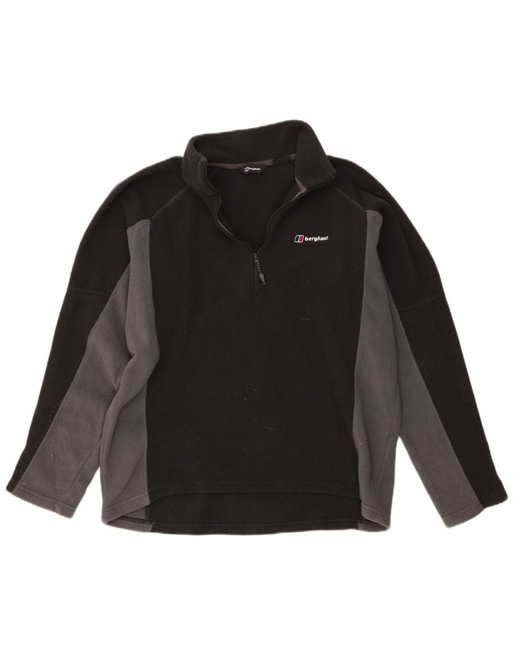 Berghaus Herren-Fleecepullover mit Reißverschluss am Hals, großes schwarzes Farbblock-Polyester