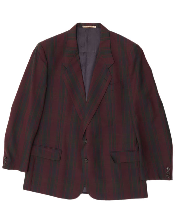 Emanuel Ungaro Herren-Blazer mit 2 Knöpfen, UK 38, mittleres Burgunderrot kariert