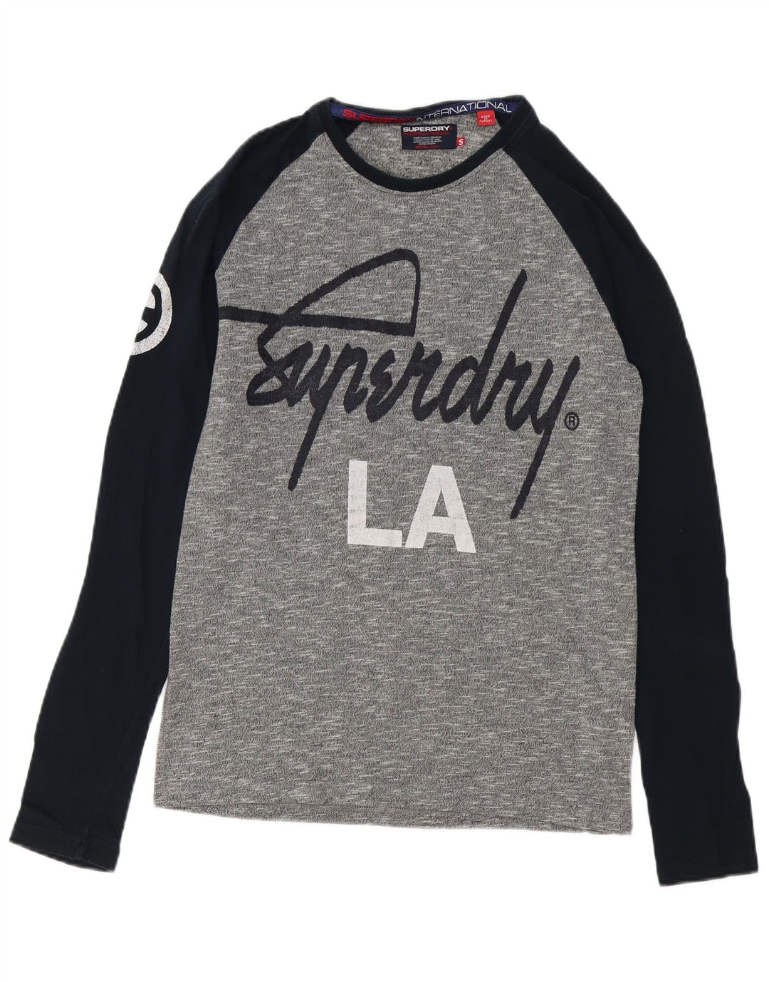 SUPERDRY Herren-Grafik-Oberteil, langärmelig, klein, Grau, Colourblock-Baumwolle