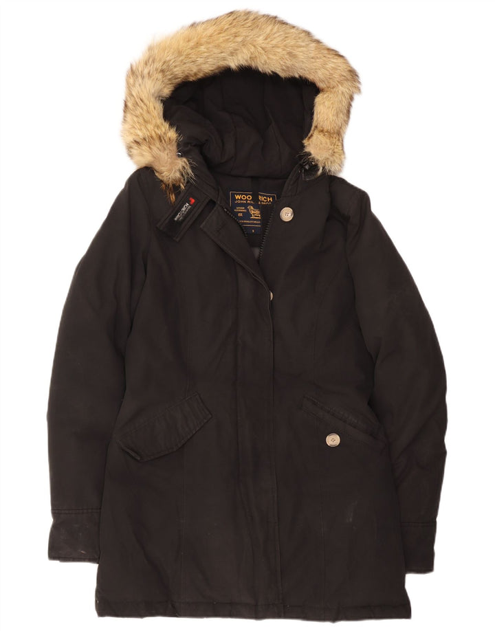 Woolrich Wattierte Damenjacke mit Kapuze, UK 10, Größe S, Schwarz, Baumwolle