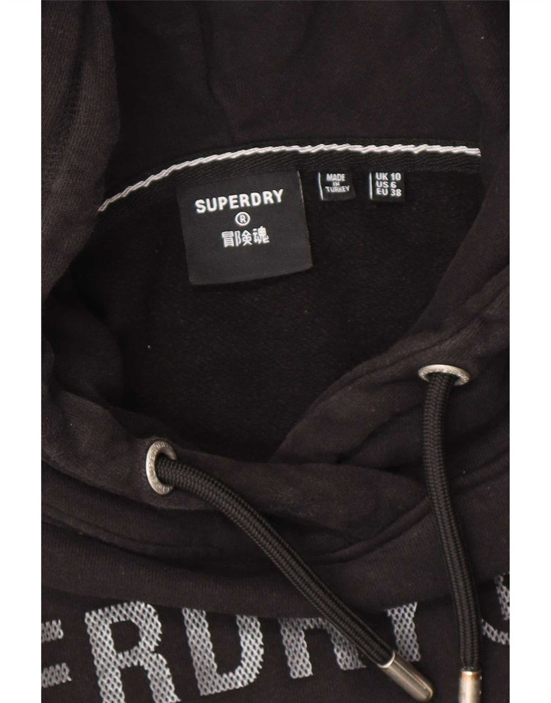 Superdry Damen-Kapuzenpullover mit Grafik, übergroß, Gr. 10, Schwarz