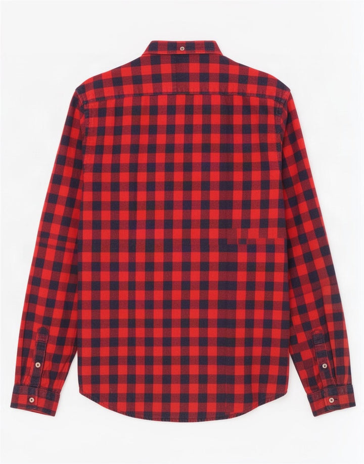 Zara Slim Fit Flanellhemd für Herren aus mittelroter Gingham-Baumwolle