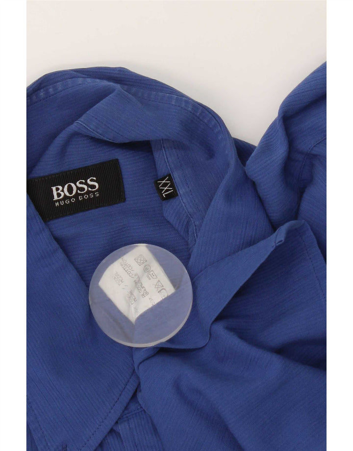 Hugo Boss Herren Kurzarmhemd 2XL Blau gestreift Modal