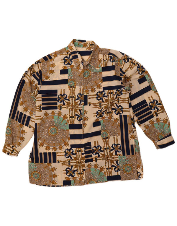 Vintage Damen abstraktes Muster übergroße Hemdbluse UK 10 Small Beige