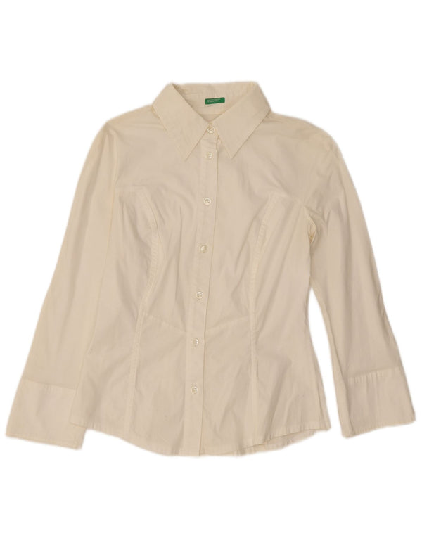 Benetton Damen-Hemd UK 10 Small aus weißer Baumwolle