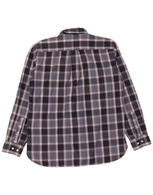 Tommy Hilfiger Mens Shirt Medium Navy Blue Plaid Cotton