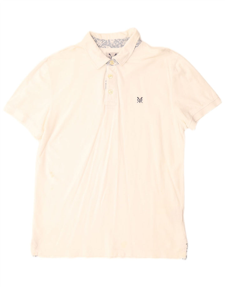 CREW CLOTHING Mens Polo Shirt Large White Cotton