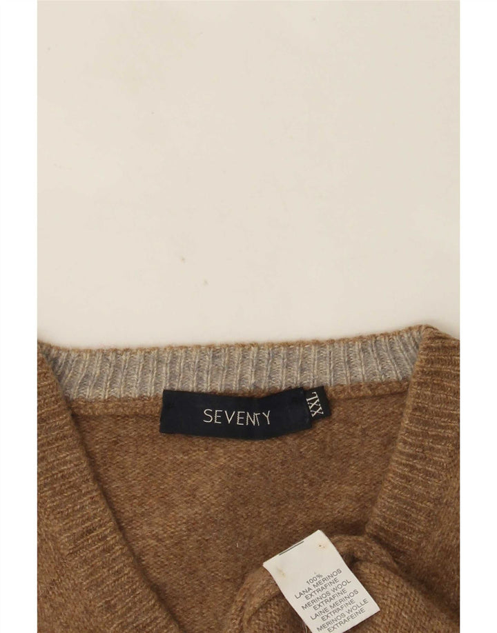 Seventy Herren-Pullover mit V-Ausschnitt, 2XL, braune Merinowolle
