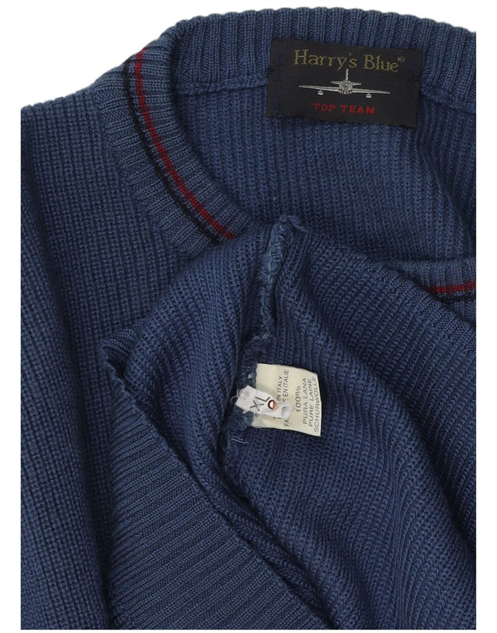 VINTAGE Herren Pullover mit grafischem Rundhalsausschnitt, XL, blaue Wolle