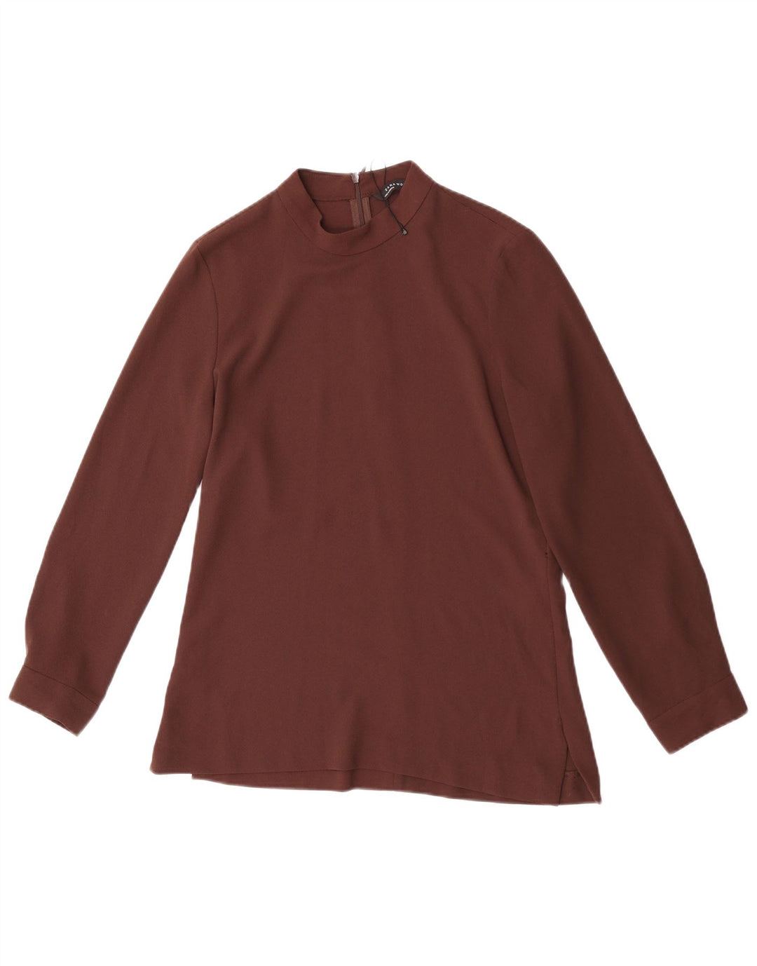 Zara Damen Langarm-Blusenoberteil UK 10 Small Braunes Polyester