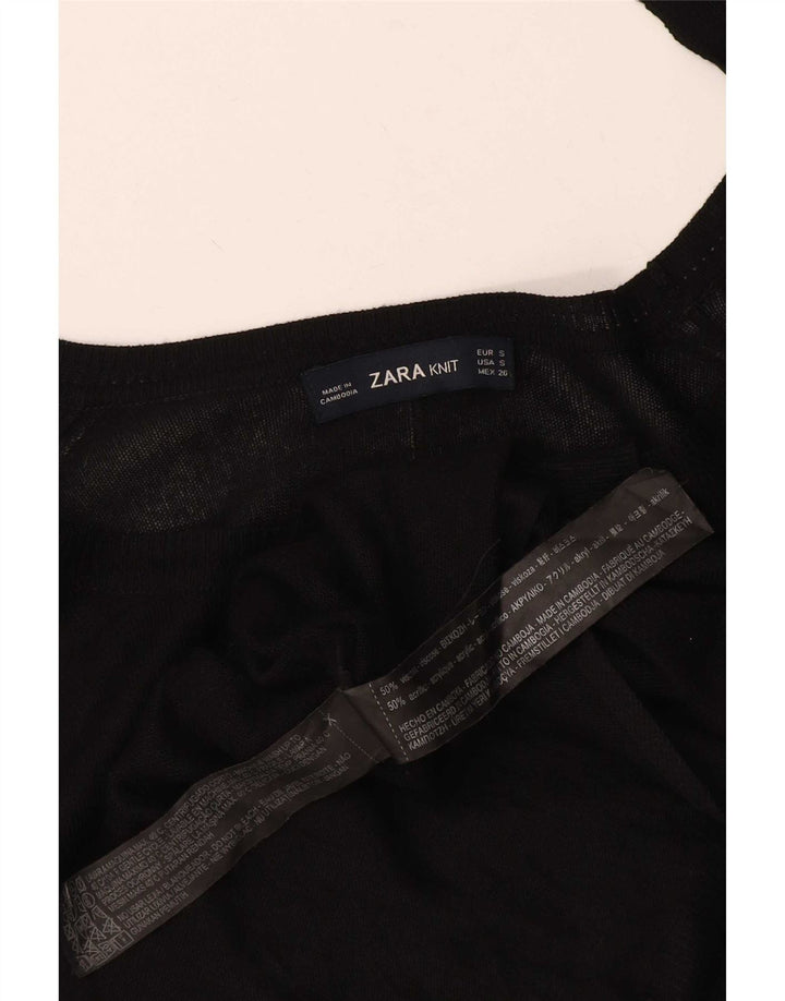 Zara Damen Übergroßes Top Langarm UK 10 Small Schwarze Viskose