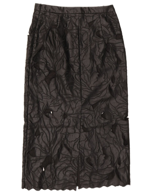 Zara Damen Lederrock Small W26 Schwarz geblümt