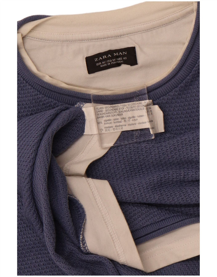 ZARA Herren T-Shirt Top Medium Marineblau Baumwolle