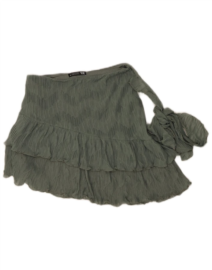 Zara Damen Mini-Stufenrock, Größe S, W26, Grün, Polyester