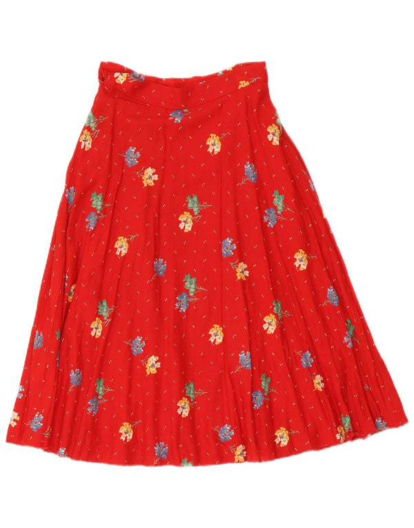 Vintage Damen Plissee ausgestellter Rock IT 40 Klein W26 Rot geblümt