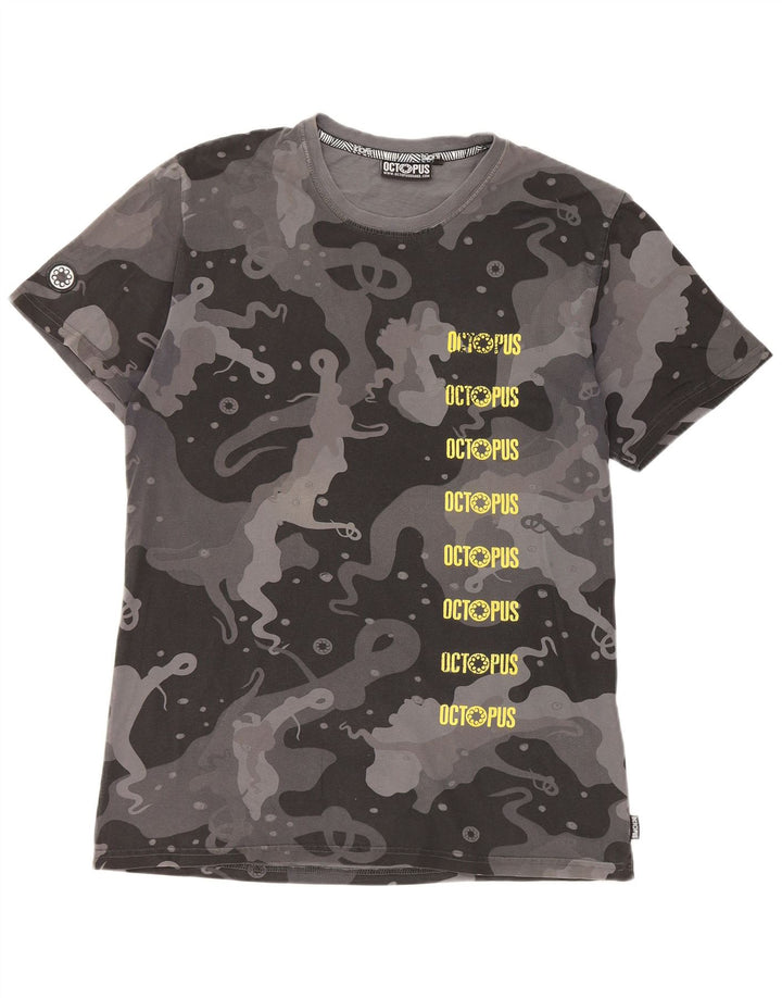 Octopus Herren-T-Shirt mit Grafik, mittelgraue Camouflage-Baumwolle