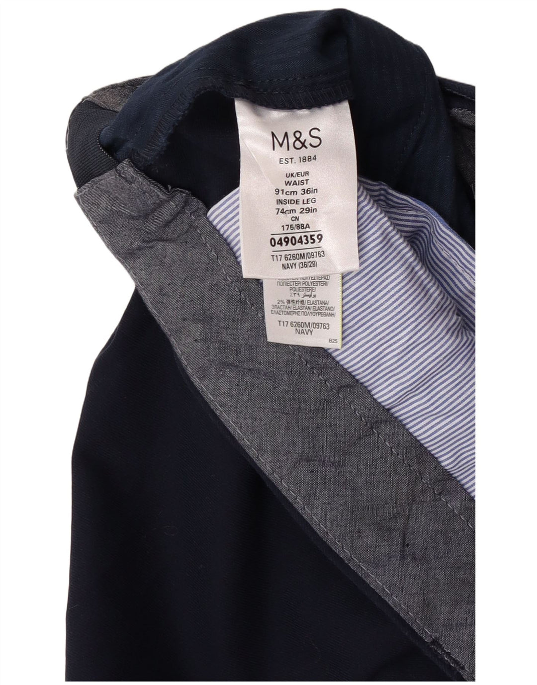 Gerade Herren-Anzughose von Marks & Spencer, W36, L27, Marineblau, Polyester