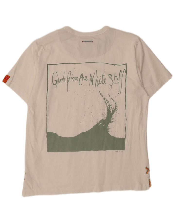 WHITE STUFF Mens Graphic T-Shirt Top Medium White Cotton
