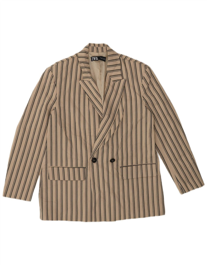 Zweireihiger Blazer für Herren von Zara, Gr. 36, kleine beige gestreifte Viskose