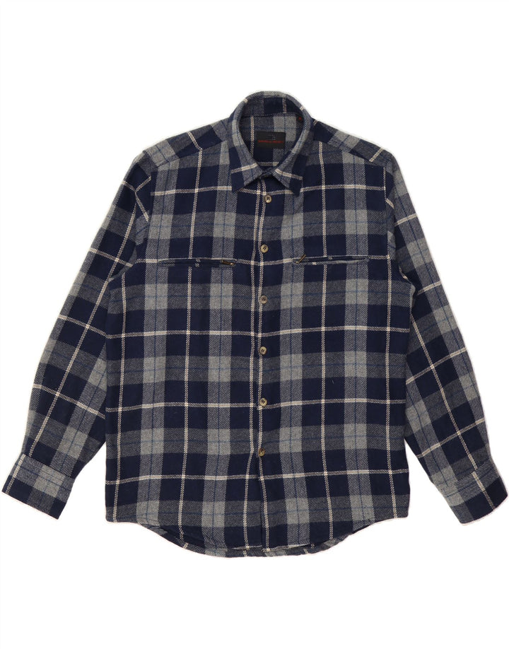 EUROPEAN PROJECT Mens Flannel Shirt Medium Navy Blue Check Acrylic Vintage European Project and Second-Hand European Project from Messina Hembry 