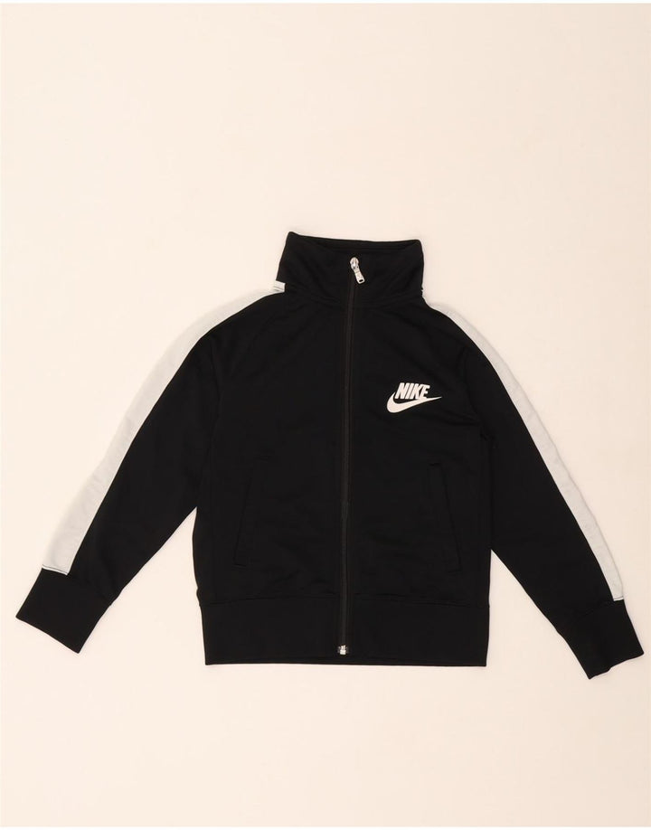 NIKE Girls Tracksuit Top Jacket 6-7 Years XS Black Colourblock Polyester