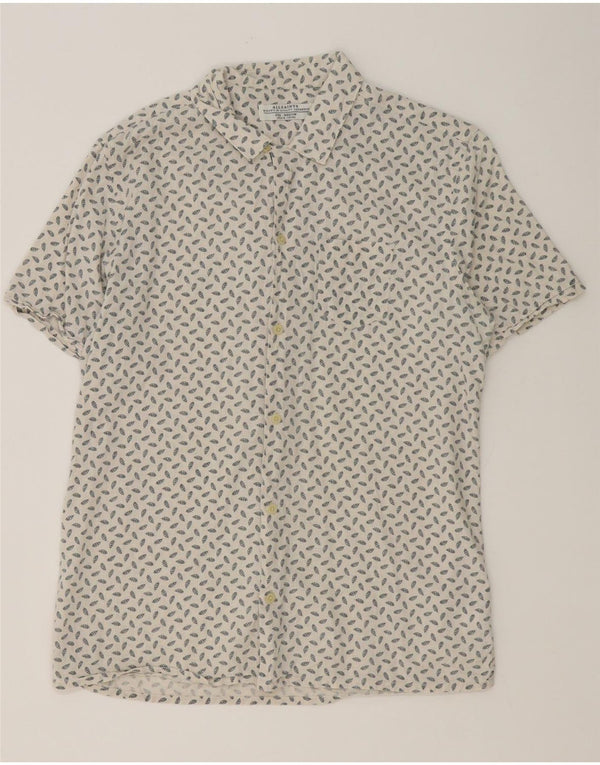 All Saints Mens Short Sleeve Shirt Medium Off White Spotted