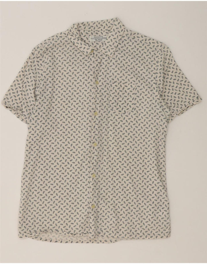 All Saints Herren-Kurzarmhemd Medium Off White Spotted