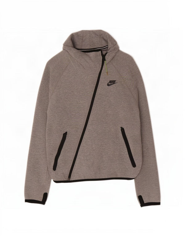 Nike Damen Zip Hoodie Pullover UK 16 Große graue Baumwolle