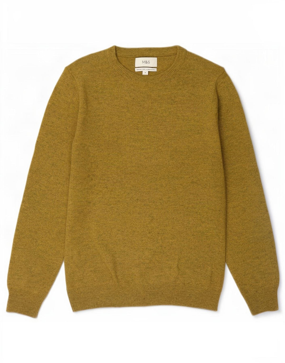 Marks & Spencer Herren-Pullover mit Rundhalsausschnitt, mittelgelb gesprenkelte Wolle