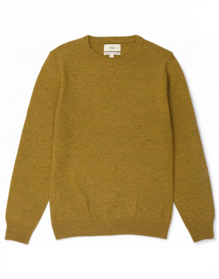 Marks & Spencer Herren-Pullover mit Rundhalsausschnitt, mittelgelb gesprenkelte Wolle