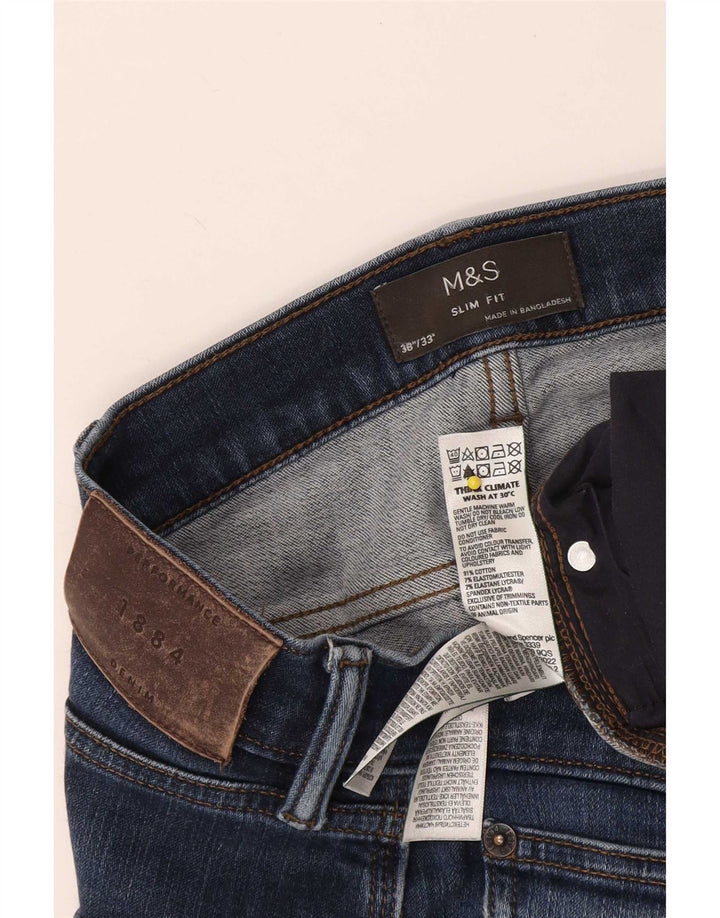 Marks & Spencer Herren Slim Jeans W38 L33 Marineblaue Baumwolle